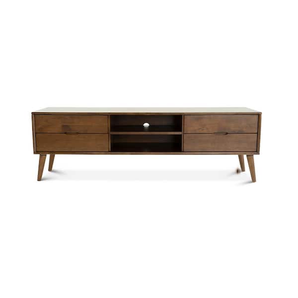 Ashcroft Furniture Co Benji 71 in. Walnut Brown Solid Wood TV Stand with 4-Drawer Fits TV's up to 72 in.