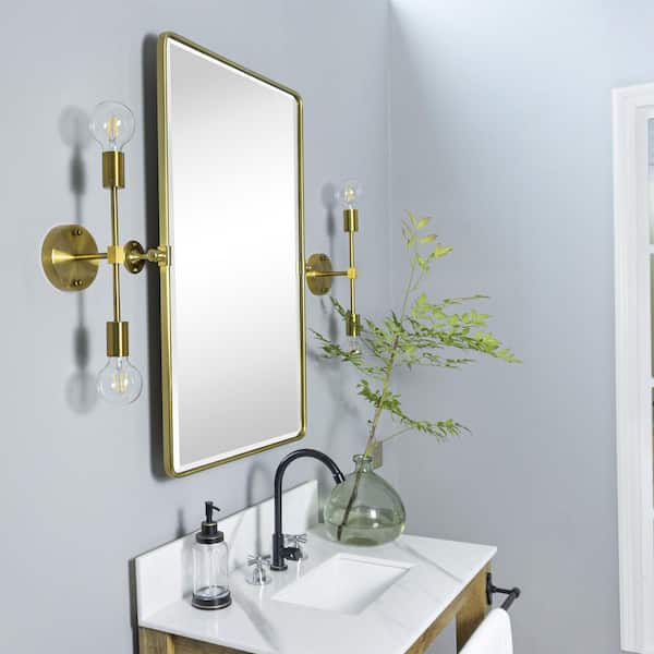 TEHOME Woodvale 20 in. W x 30 in. H Medium Rectangular Metal Framed Wall Mounted Bathroom Vanity Mirror in Brushed Gold