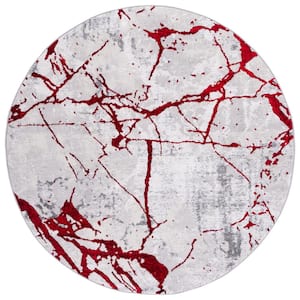 Amelia Gray/Red 7 ft. x 7 ft. Round Abstract Distressed Area Rug