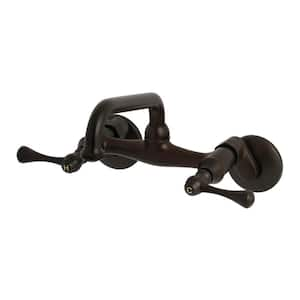 Kingston Adjustable Center 2-Handle Wall-Mount Laundry Faucet in Oil Rubbed Bronze