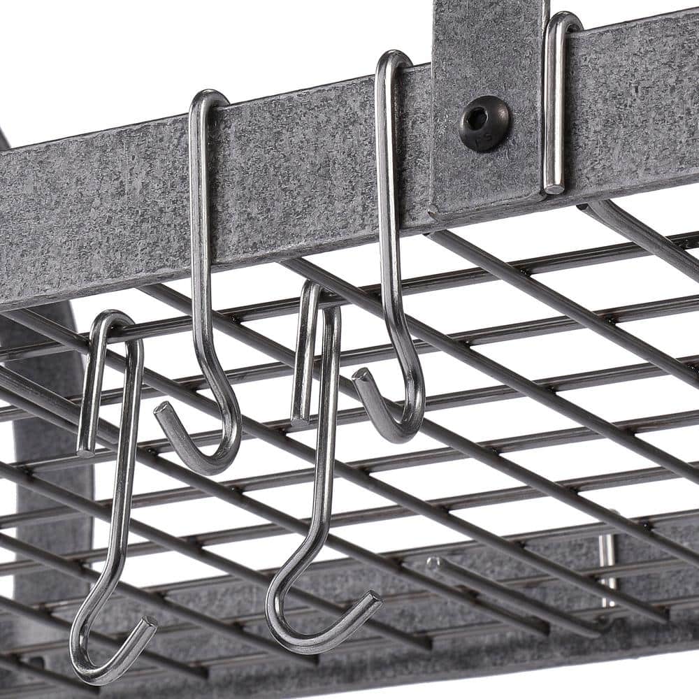 Hammered Steel Classic Rectangle Ceiling Pot Rack with Grid