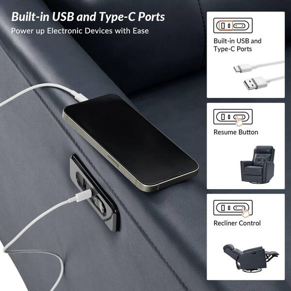 JAYDEN CREATION Ofelia Navy Modern Genuine Leather Swivel