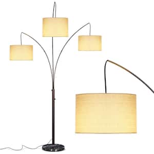 Trilage 84 in. Oil Brushed Bronze Mid-Century Modern 3-Light Adjustable LED Floor Lamp with 3 Beige Fabric Drum Shades