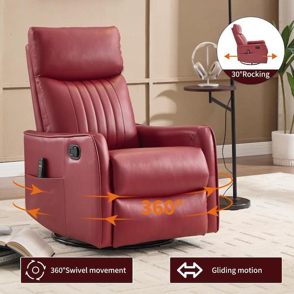 赤 レザー調 1Pチェア【B】 aisword Red 360° Swivel Manual Faux Leather Recliner Rocker Chair