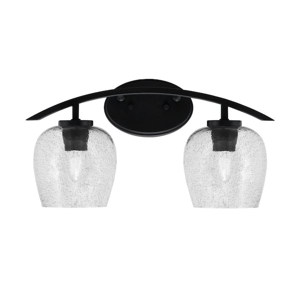 Unbranded Siena 18.25 in. 2-Light Vanity Light Matte Black with Smoke Bubble Glass Shades