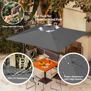 8 ft. x 8 ft. Steel Square Cantilever Patio Umbrella with Weighted Base in Gray