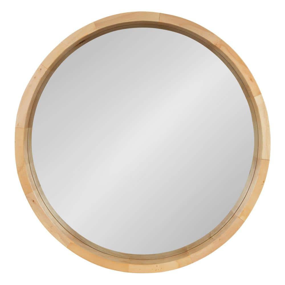 Natural Finish Round Wood Frame Wall Mirror, 22 Inch