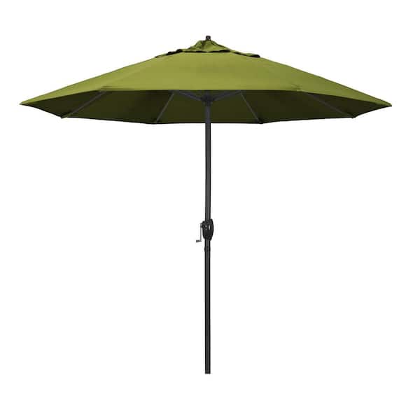 9 ft. Black Aluminum Market Patio Umbrella Auto Tilt in Kiwi Olefin