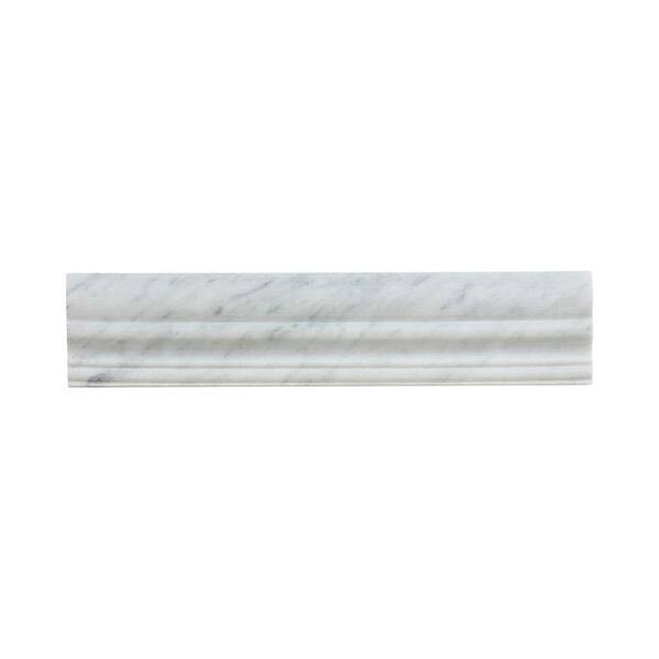 Jeffrey Court Carrara White 2.5 in. x 11.75 in. Honed Marble Wall Crown Tile