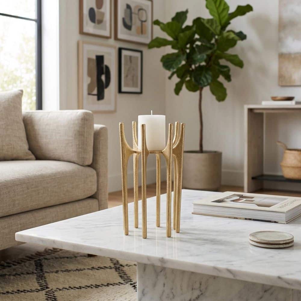 Liv & Skye 8 in. Gold Metal Spike Legs Candle Holder 18207-02