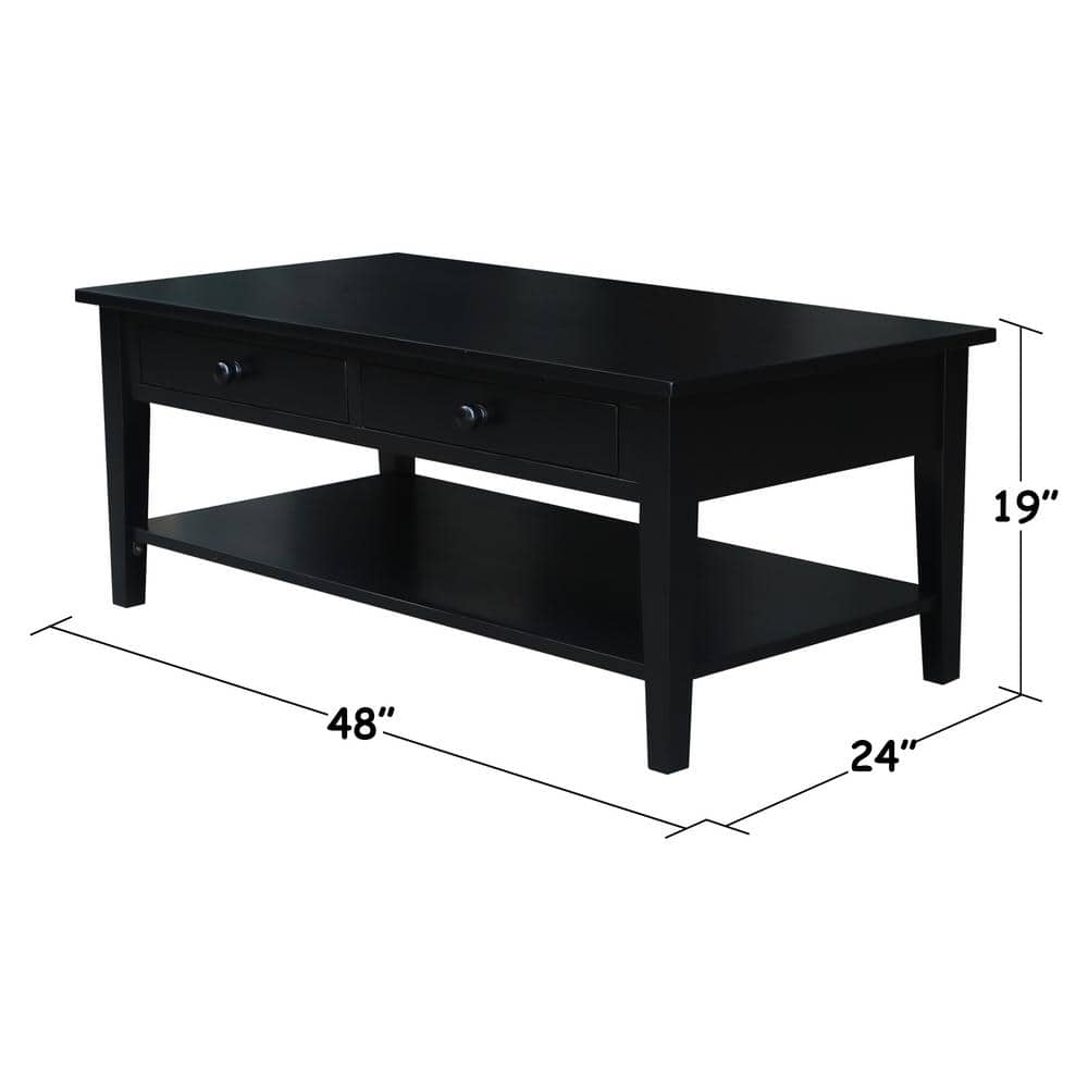 Spencer 54'' Black Parawood Rectangular Coffee Table with Storage