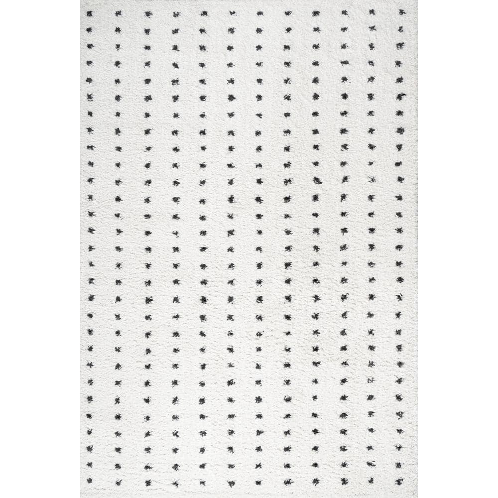 Reversible Black Geometric Shag Area Rug - Easy Care 5x8