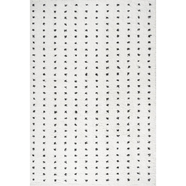 Pele Modern Geometric Dot Shag White/Black 8 ft. x 10 ft. Area Rug