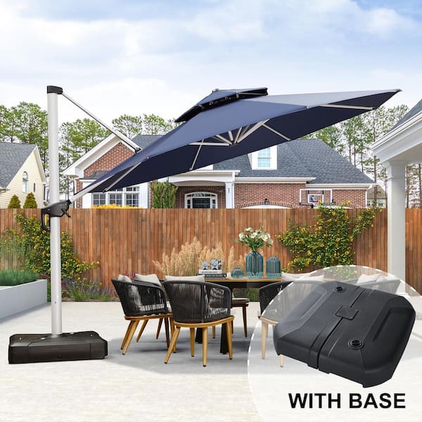13 ft. Octagon High-Quality Aluminum Cantilever Outdoor Patio Umbrella with Base, Navy Blue