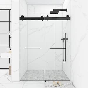 60 in. W x 79 in. H Double Sliding Frameless Shower Door in Matte Black Finish with Clear Glass