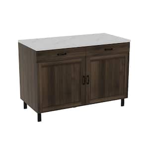 Burly Wood and White 47.2 in. Height Wooden Wine Cabinet, Sideboard, Food Pantry with 2-Drawer and 4-Shelf