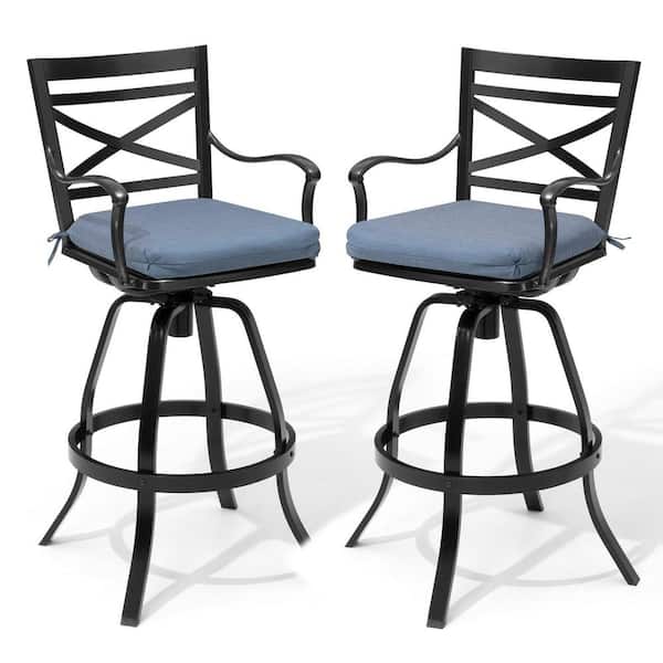Swivel Aluminum Outdoor Bar Stool with Sunbrella Blue Cushion (2-Pack)