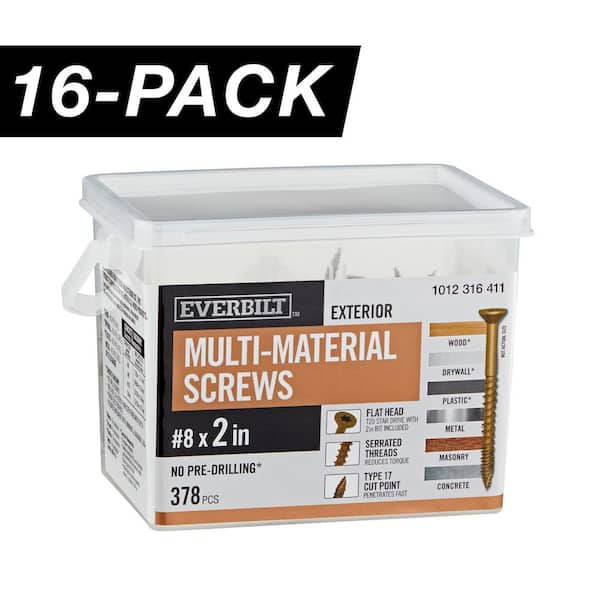 16-Pack #8 x 2 in. Brown 6-Lobe Star Drive Exterior Flat Head Multi-Material Screw (48 lbs. / 6,048-Piece)