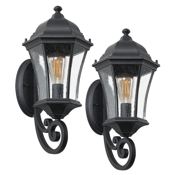 Unbranded Black Glass Outdoor Retro Wall Lamp Supports Multiple Types of Light Bulbs with Light Sense (2-Pack)