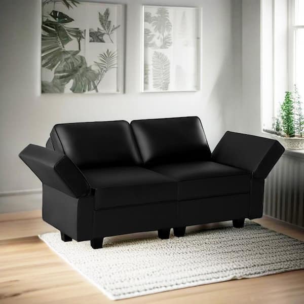 61.02 in. Square Arm 2-piece Faux Leather Loveseat Sectional Sofa in. Black with Streamlined Comfort