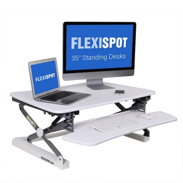 FlexiSpot 35 in. W Platform Height Adjustable Standing Desk Riser Removable Keyboard Tray, White