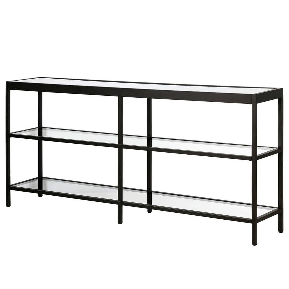 Evelyn Modern Blackened Bronze Console Table with Tempered Glass Shelves