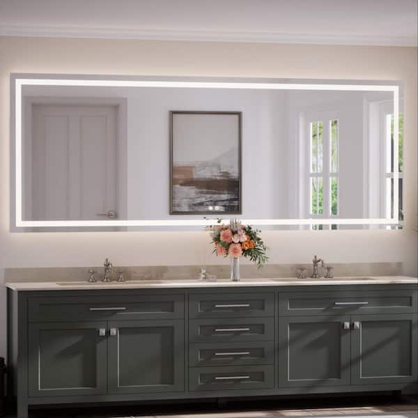 96 in. W x 36 in. H Rectangular Frameless LED Lighted Bathroom Vanity Mirror with Light with Backlit and Anti-Fog