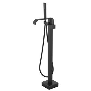 Single-Handle Freestanding Tub Faucet with Hand Shower Brass Waterfall Floor Mount Bathtub Fillers in. Matte Black