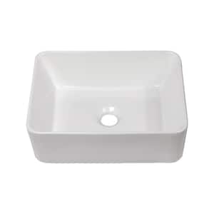 19 in. L x 15 in. W White Ceramic Rectangular Vessel Bathroom Sink without Faucet and Drain