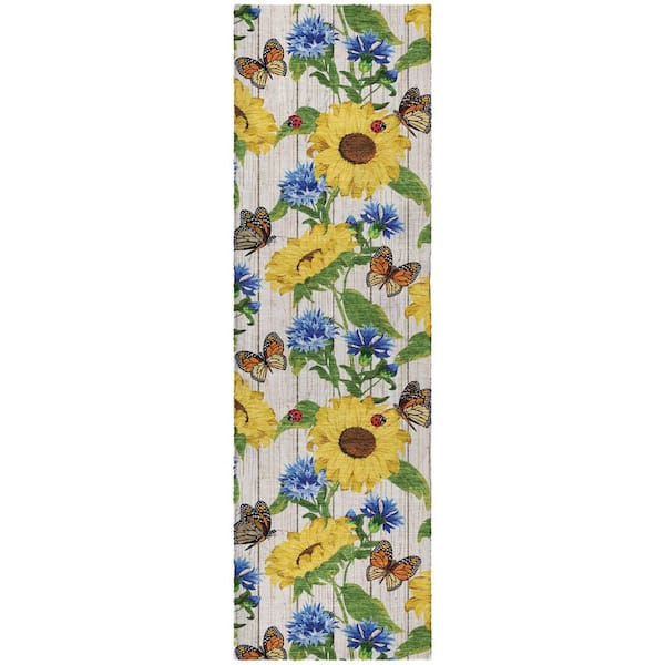 Dream Shag Premium Machine Washable Abstract ADS171 Yellow 2 ft. x 7 ft. Runner Rug