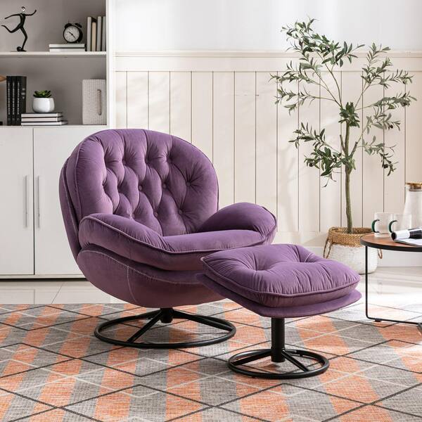 Purple Fabric Chair ミッドセンチュリー モダン1人掛けソファ Purple Velvet Accent Chair with Ottoman SN729B-296 - The Home Depot