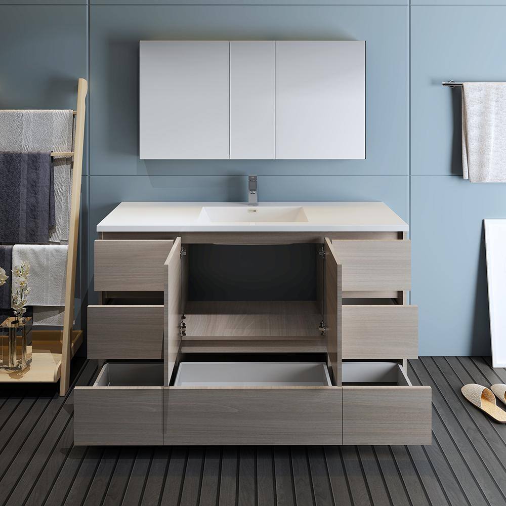 Modern 59'' Gray Acrylic Single Sink Vanity Set with Medicine Cabinet