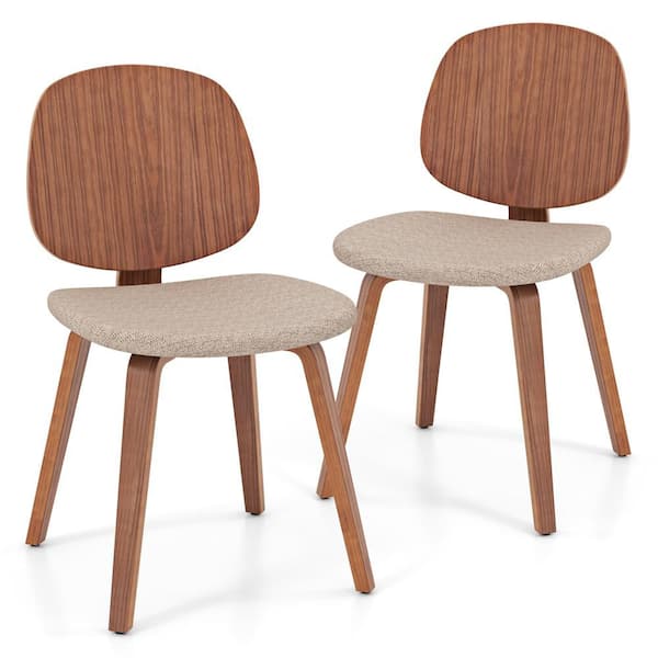 Wooden Dining Chair Set of 2 Chenille Fabric Upholstered Kitchen Chairs w/ Bentwood Frame