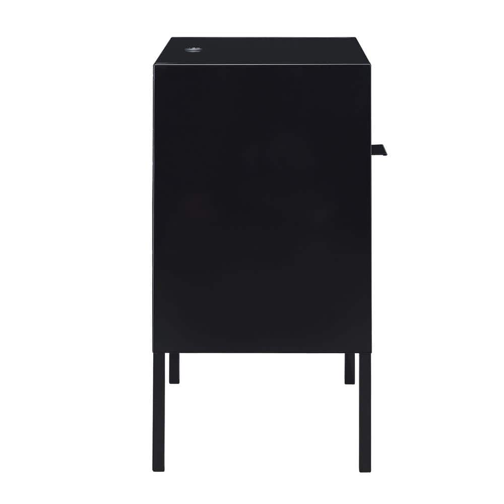 Gemma Black Metal Nightstand with USB Port and Open Shelf