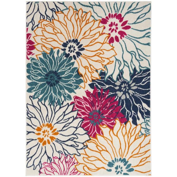 Nourison Passion Ivory/Multi 5 ft. x 7 ft. Floral Contemporary Area Rug