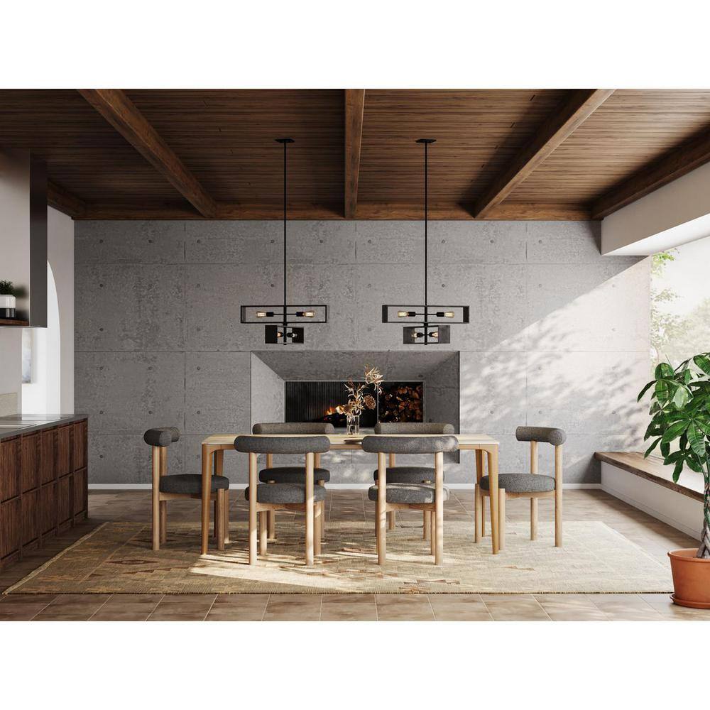 Matte Black and Wood 4-Light Geometric Chandelier