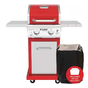Deluxe 2-Burner Propane Gas Grill in Red with Cover