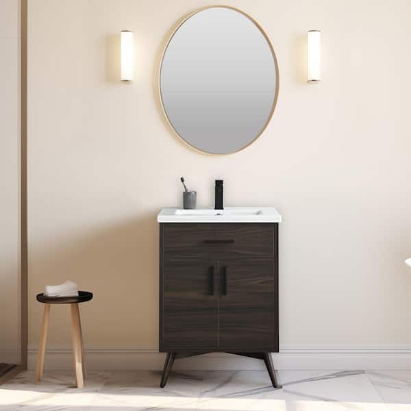 Nelson 24 in. W x 18.5 in. D x 34 in. H Bath Vanity in Dark Walnut with White Ceramic Top