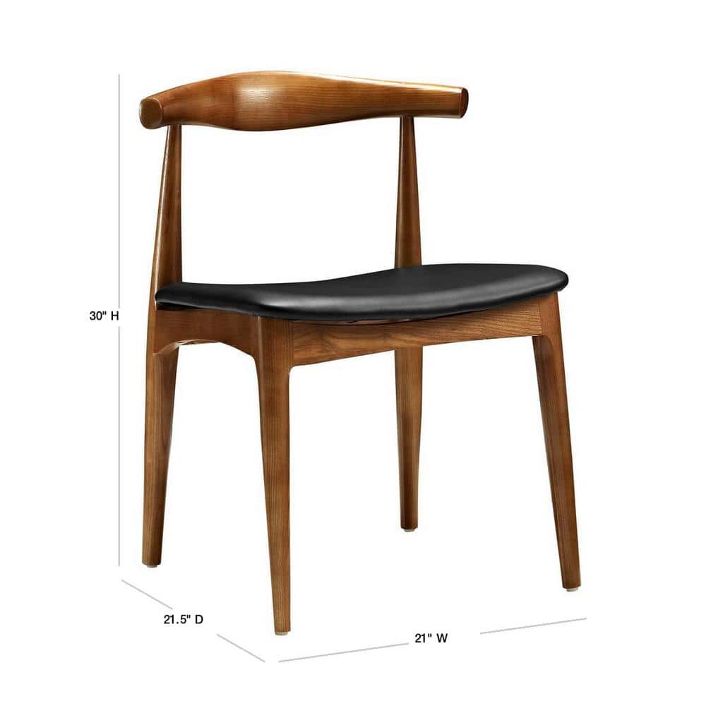 Mid-Century Curved Black Faux Leather and Wood Side Chair