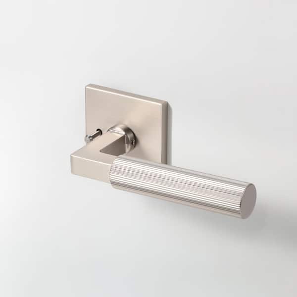 Mila Satin Nickel Modern Bed/Bath, Hall/Closet Interior Door Handle, Square Plate and Concealed Screws (Privacy/Passage)