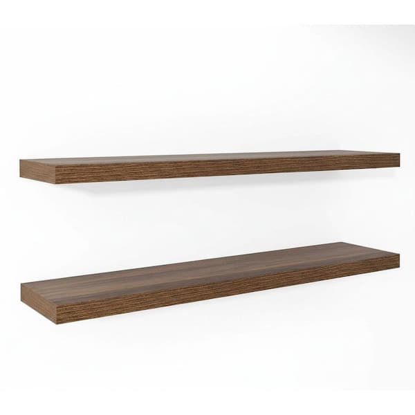 48 in. W x 12 in. D Walnut Floating Shelves 2 in. Thick Decorative Wall Shelf Set of 2