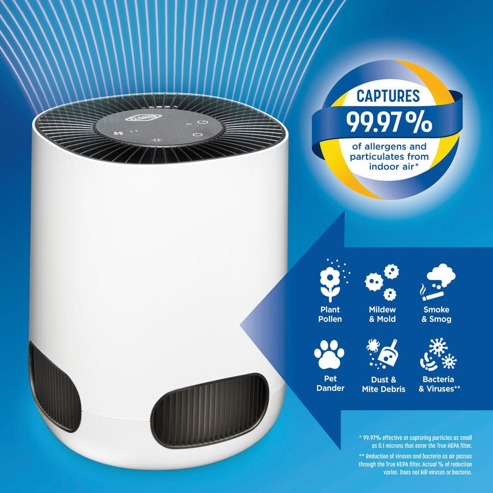 White Tabletop True HEPA Air Purifier with Touch Controls