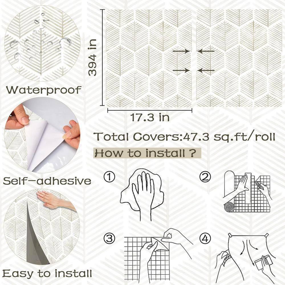 Beige and White Geometric Self-Adhesive Vinyl Wallpaper
