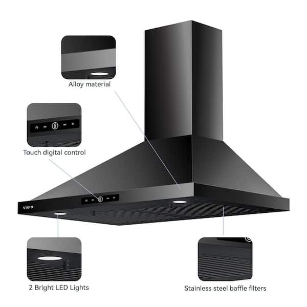 30 in. 500 CFM Convertible Wall Mount Range Hood in Black Stainless Steel with Dishable Filters and Touch Control