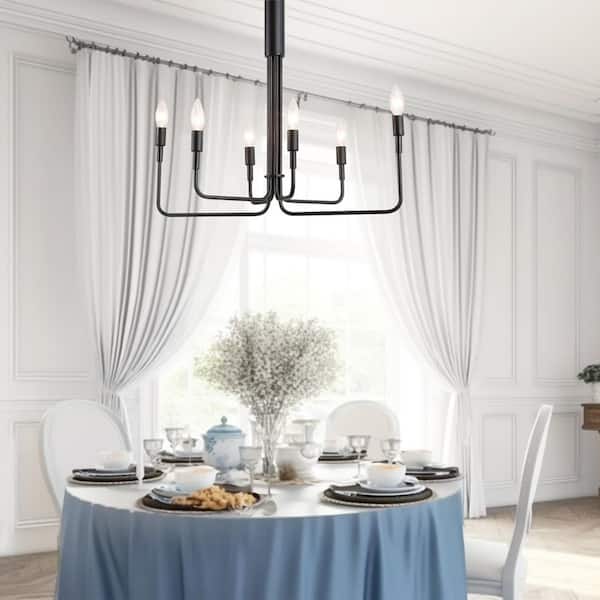 Briignite 6-light Matte Black Traditional Candlestick Chandelier for Dining Room with no bulbs included