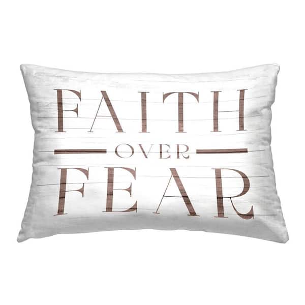 Stupell Industries Faith Over Fear Rustic Off-White Print Polyester 14 in. x 20 in. Throw Pillow