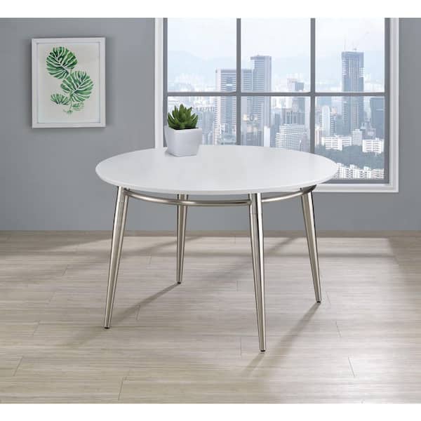 Brooklyn 30 in. White/Brushed Nickel Round Wood Coffee Table