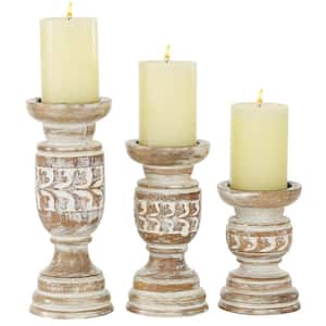 Litton Lane Gold Mango Wood Turned Style Pillar Candle Holder (Set of 3)  040240 - The Home Depot