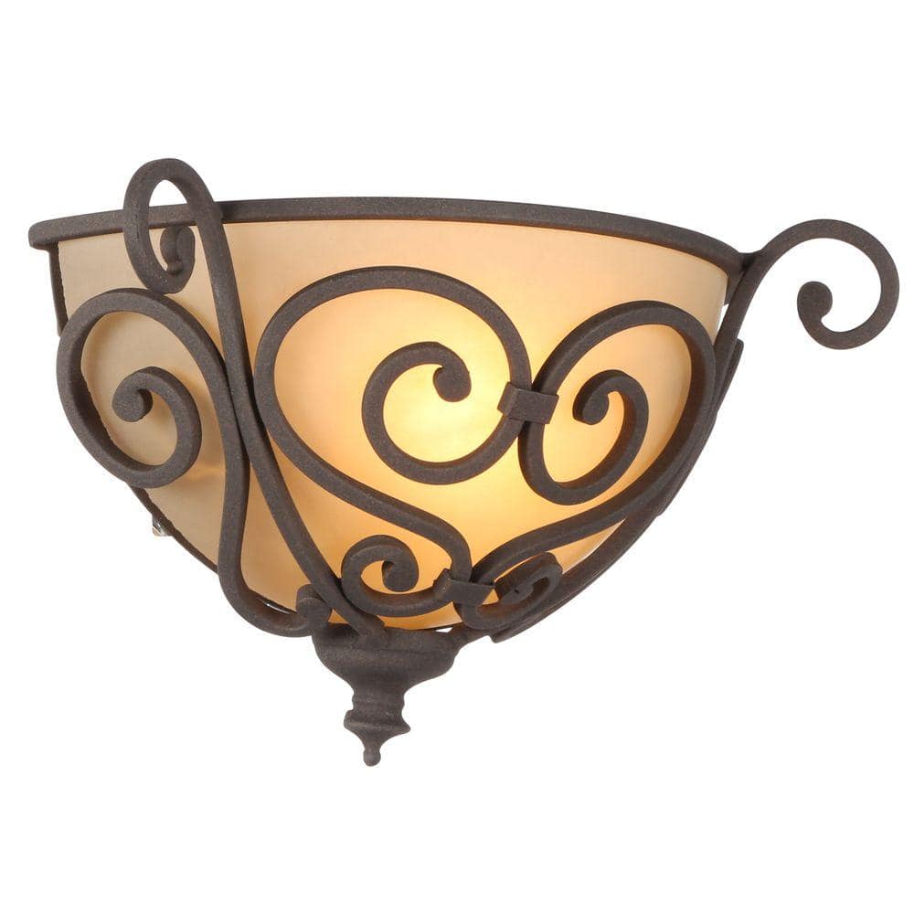 Hampton Bay Earle 1-Light Aged Iron Half Sconce with Scavo Glass Shade -  FAB8451A-3