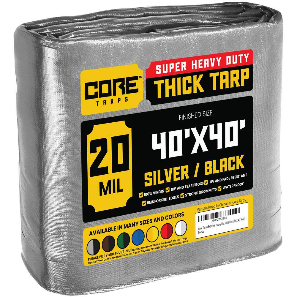 CORE TARPS 40 ft. x 40 ft. Silver and Black Polyethylene Heavy Duty 20